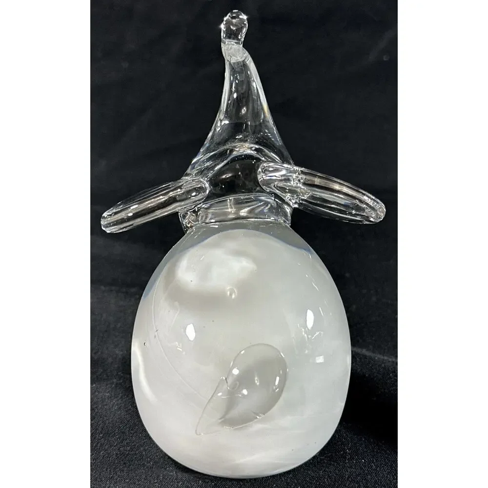 Art Glass Elephant Figurine Clear & White Blown Glass 4.75” Murano Style - Picture 7 of 8
